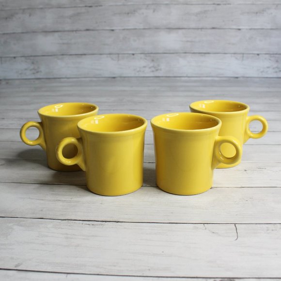 Fiesta Coffee Cup Mugs Sunflower Yellow Lot 4 Made in USA Homer Laughlin - Picture 2 of 11